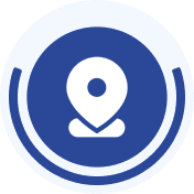 Blue location pin inside circular icon.
