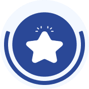 Blue circle with white star and accents.