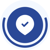 Blue checkmark location pin icon.