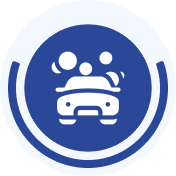 Car wash icon with bubbles, blue background.