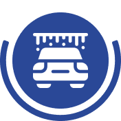 Car wash icon with water droplets.