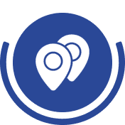 Two overlapping location pins in blue circle.