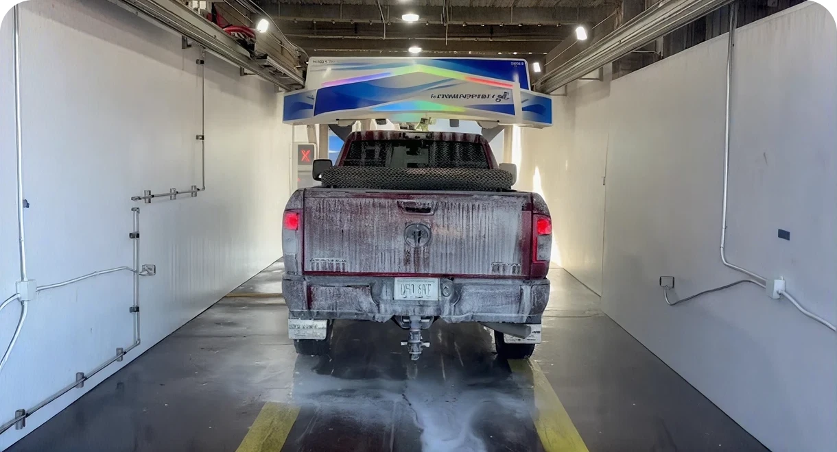 Truck inside an automated car wash